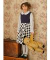 子供服 女の子 日本製水玉ドット柄フレアーワンピース ネイビー(06) モデル画像全身