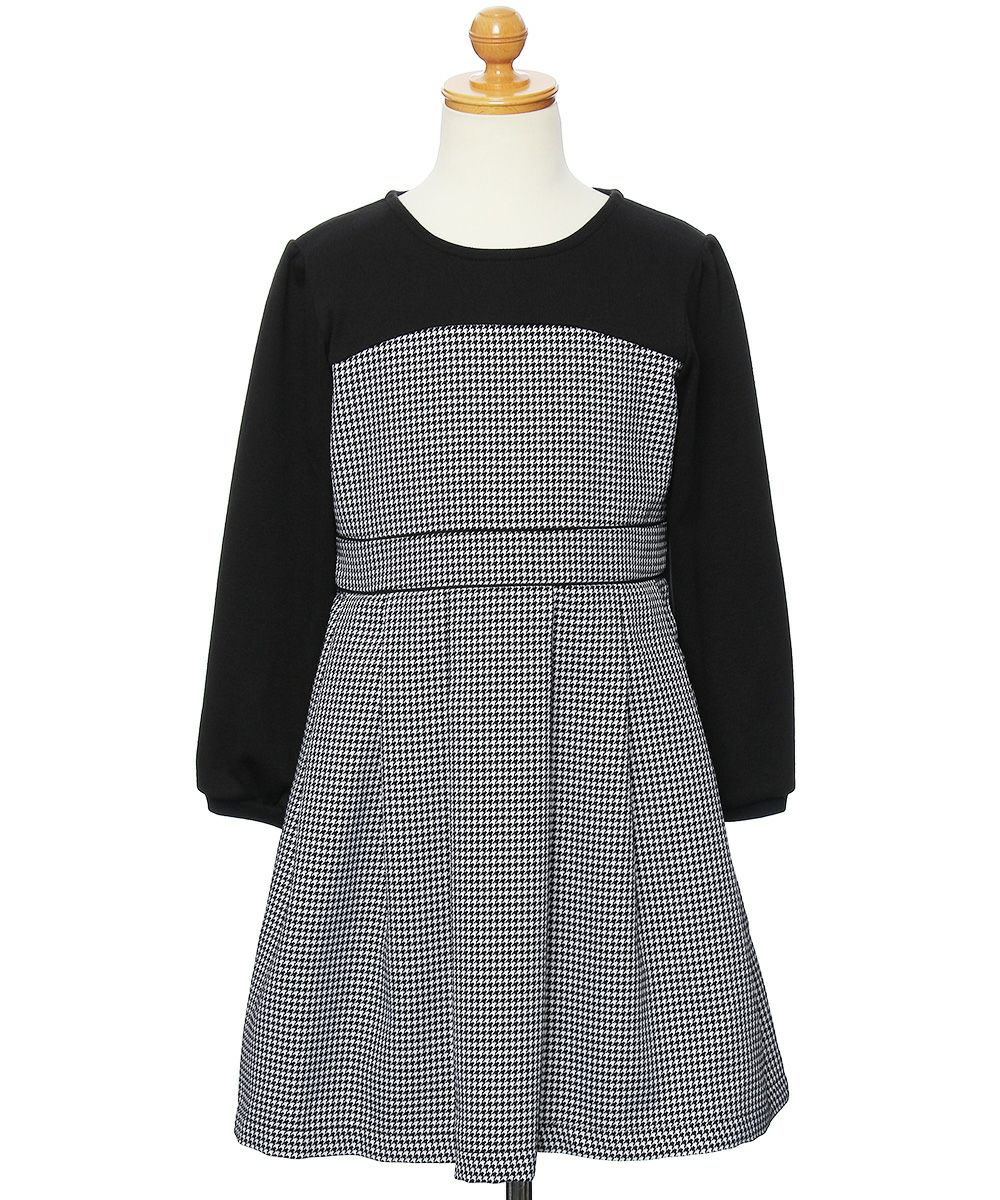 子供服 女の子 千鳥柄ギャザードッキングワンピース ホワイト×ブラック(10) トルソー正面
