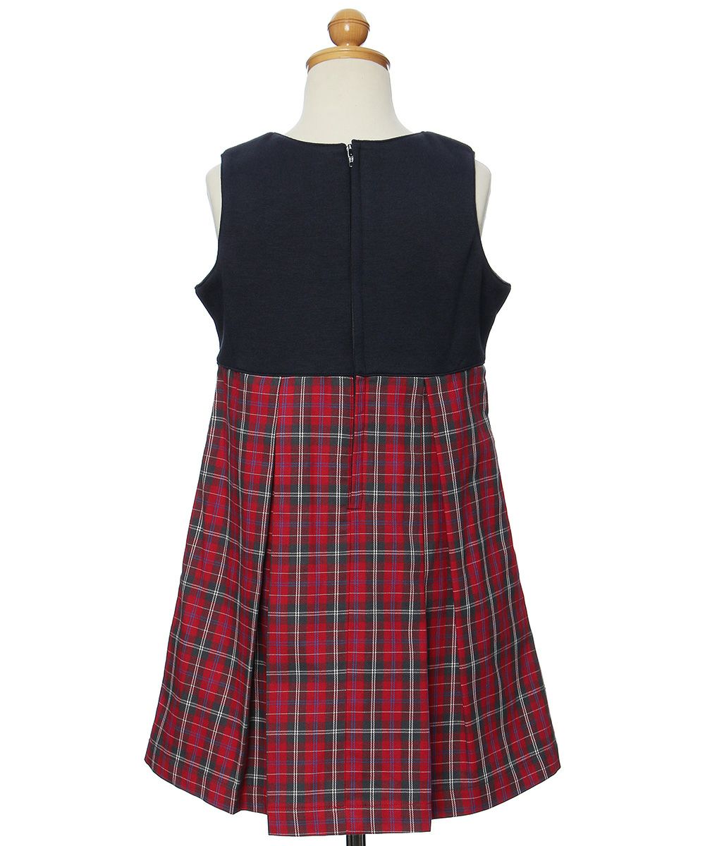 ベビー服 女の子 ダブルニットオリジナルチェック柄リボンワンピース レッド(03) トルソー背面