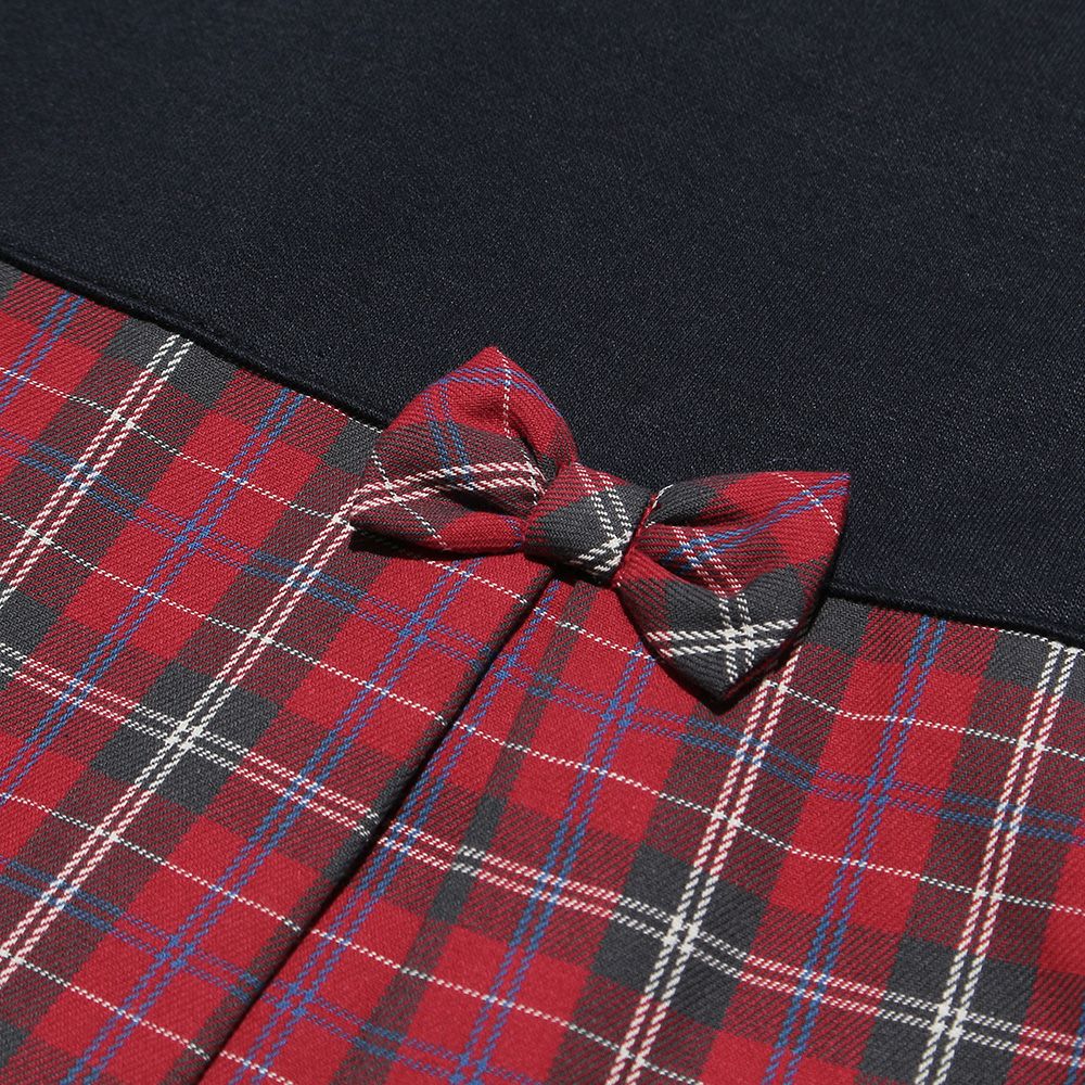 ベビー服 女の子 ダブルニットオリジナルチェック柄リボンワンピース レッド(03) デザインポイント1