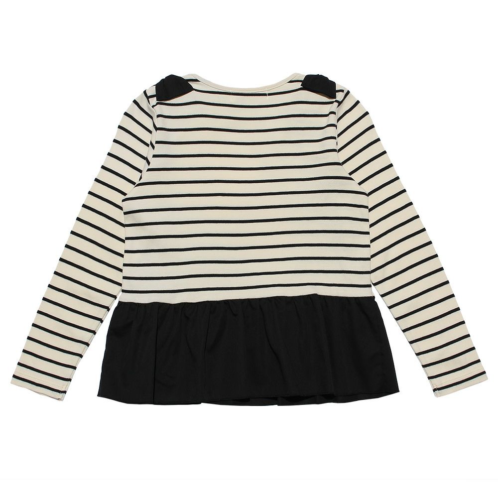 子供服 女の子 ボーダー柄リボンつきフリルTシャツ ホワイト×ブラック(10) 背面