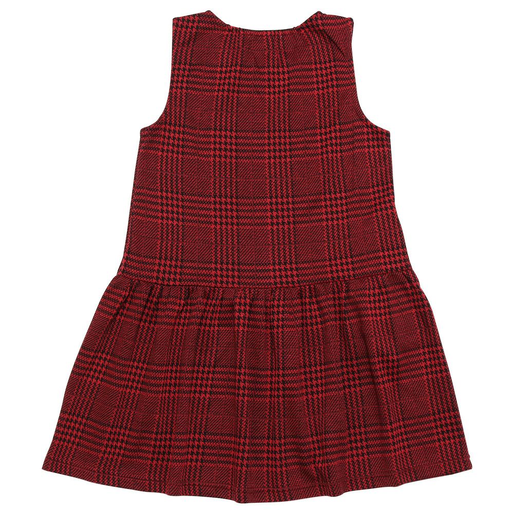 ベビー服 女の子 チェック柄　リボンつき　ギャザー　ワンピース レッド(03) 背面
