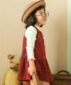 ベビー服 女の子 チェック柄　リボンつき　ギャザー　ワンピース レッド(03) モデル画像全身