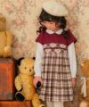 子供服 女の子 日本製　りぼん付き　タータンチェック　ワンピース レッド(03) モデル画像アップ