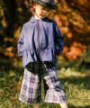 子供服 女の子 ポケット付き　チェック柄　7分丈　ワイドパンツ ネイビー(06) モデル画像