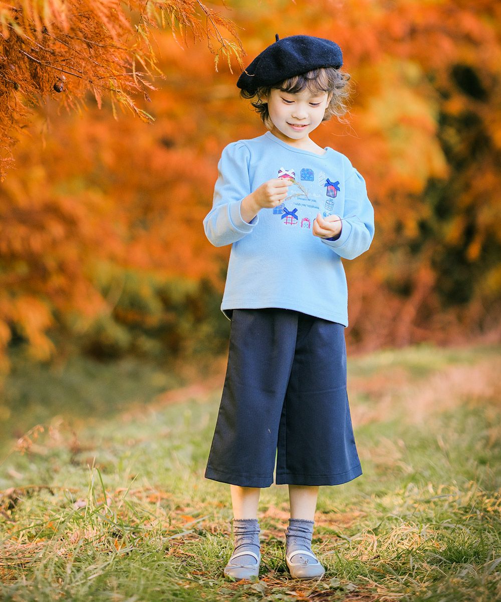 子供服 女の子 シンプル　ポケット付き　七分丈　ワイドパンツ ブラック(00) モデル画像