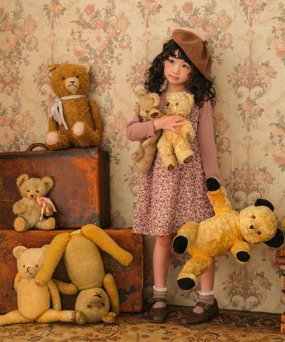 ベビー服 女の子 ビスチェ風　小花柄　ポケット　ドッキングワンピース ピンク(02) モデル画像2