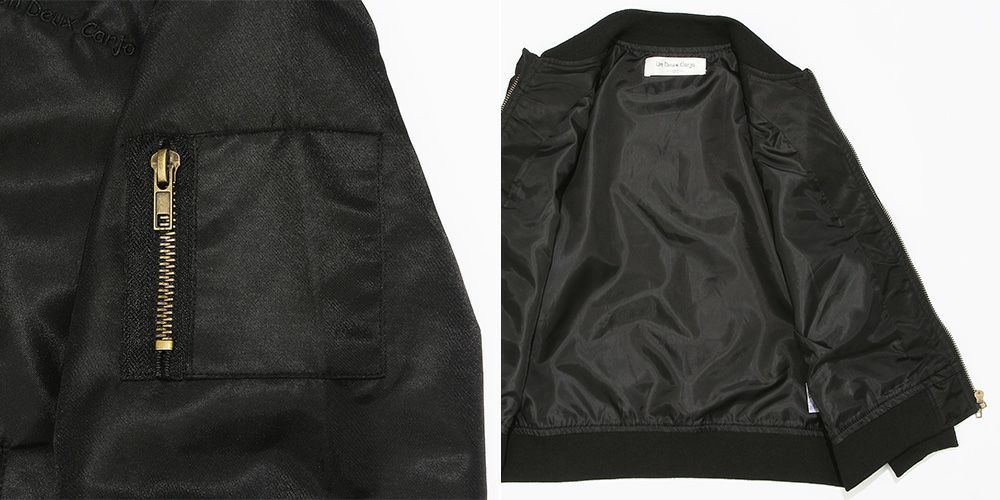 子供服 男の子 ロゴ　刺繍　ジップアップ　MA-1　ポケット　ナイロン　ブルゾン ブラック(00) デザインポイント2