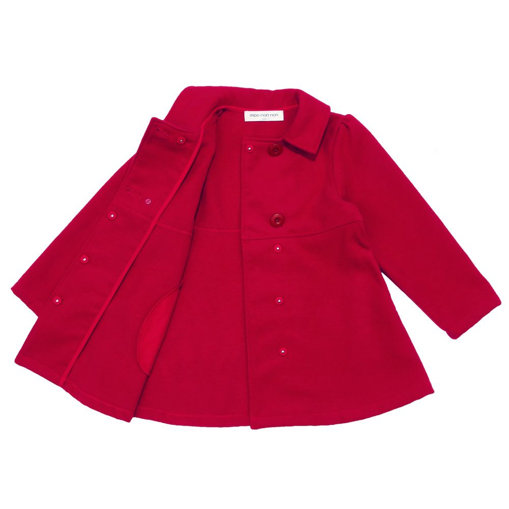 ベビー服 女の子 両脇ポケット Aライン ダブルボタン レトロ コート レッド(03) デザインポイント1