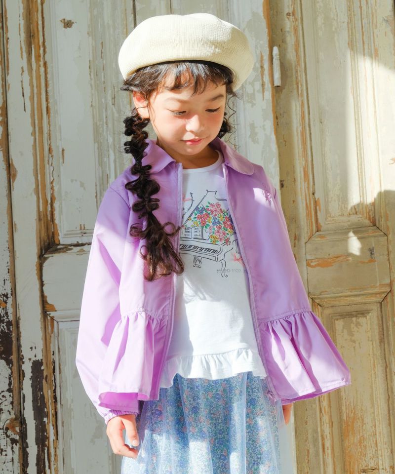 綿100％リボンつき花柄切り替えTシャツ