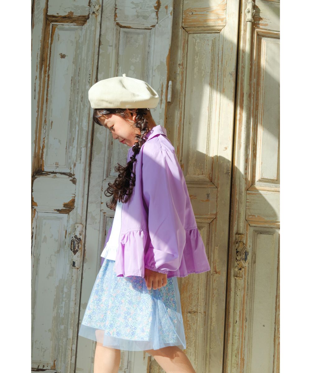 子供服 女の子 アウター フリル 裏地 メッシュ ブルゾン パープル(91) モデル画像