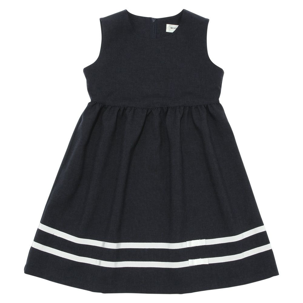 子供服 女の子 通学 結婚式 面接 お受験 リボン付き ギャザーワンピース ネイビー(06) 正面
