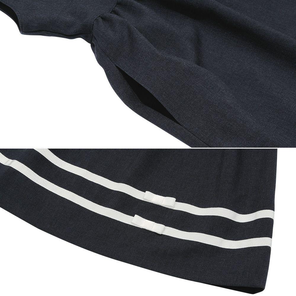 子供服 女の子 通学 結婚式 面接 お受験 リボン付き ギャザーワンピース ネイビー(06) デザインポイント2