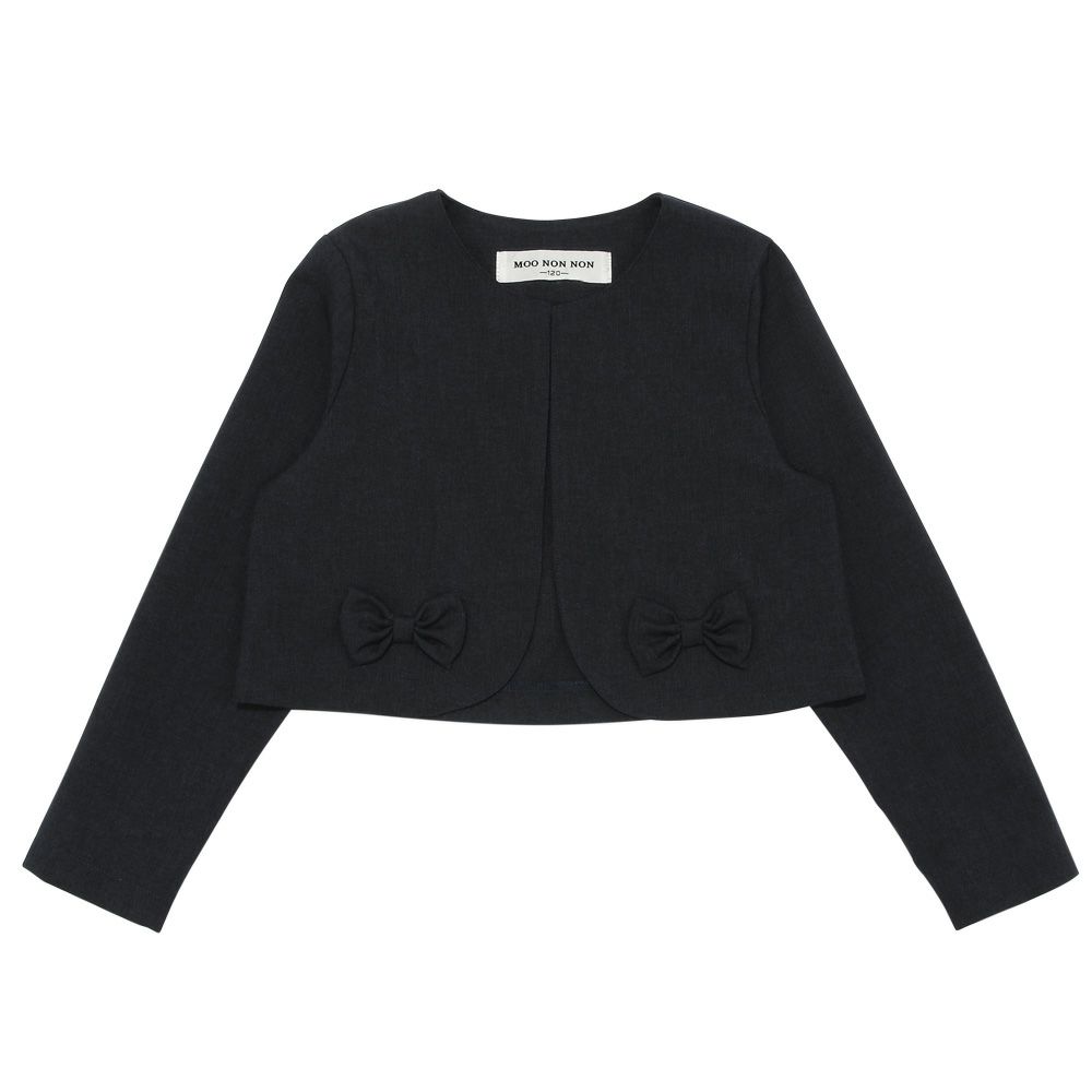 子供服 女の子 結婚式 発表会 リボン付きボレロ ネイビー(06) 正面