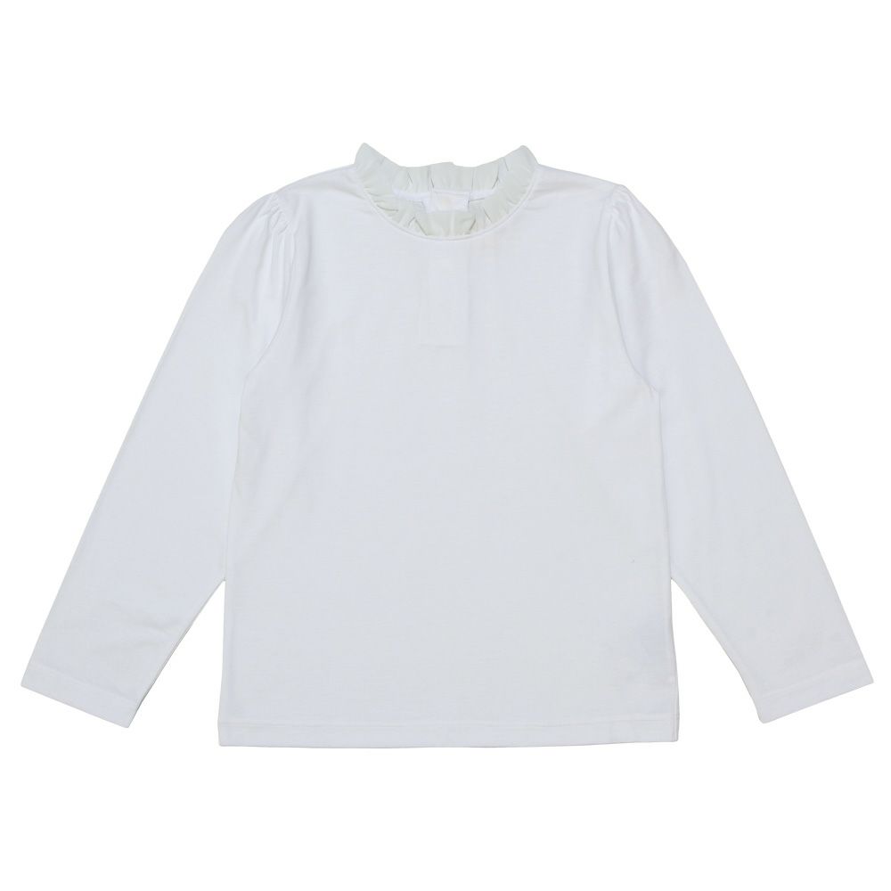 子供服 女の子 結婚式 発表会 綿100％ 後ろボタン シフォン フリル ハイネック ホワイト(01) 正面