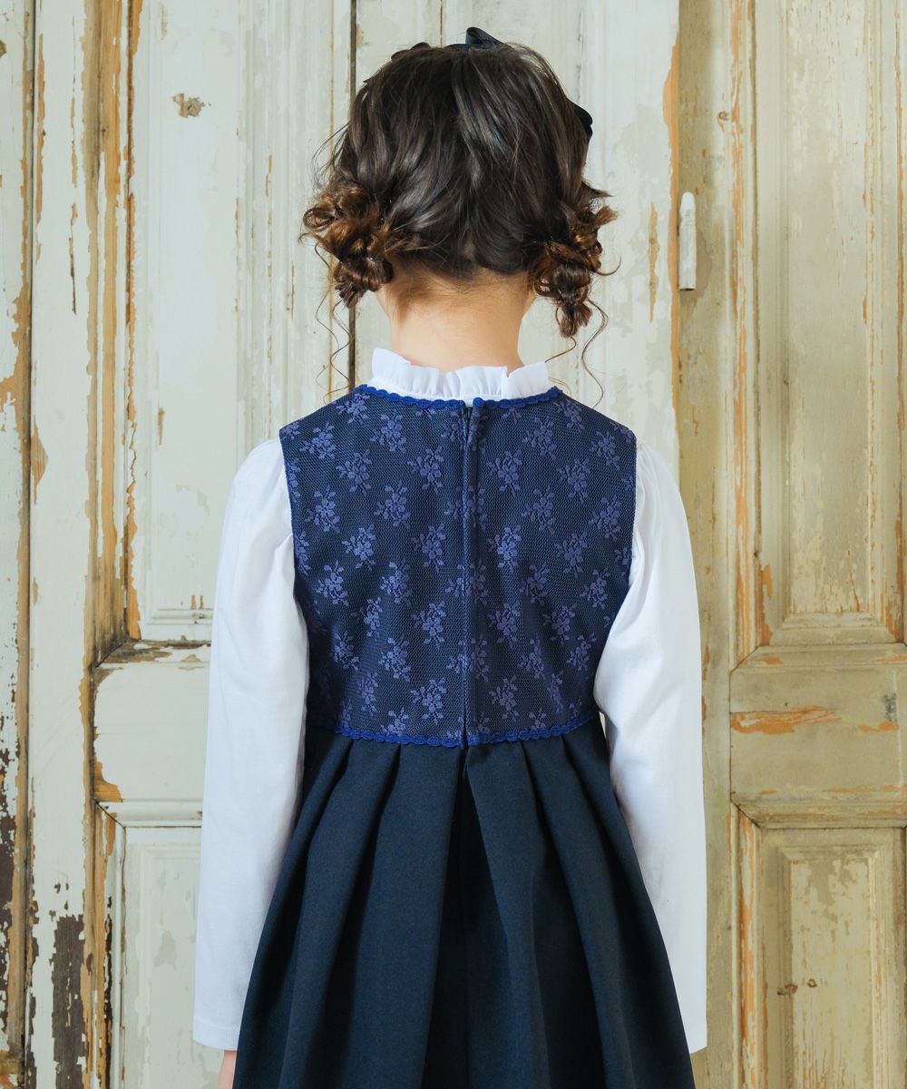 子供服 女の子 結婚式 発表会 綿100％ 後ろボタン シフォン フリル ハイネック ホワイト(01) モデル画像4