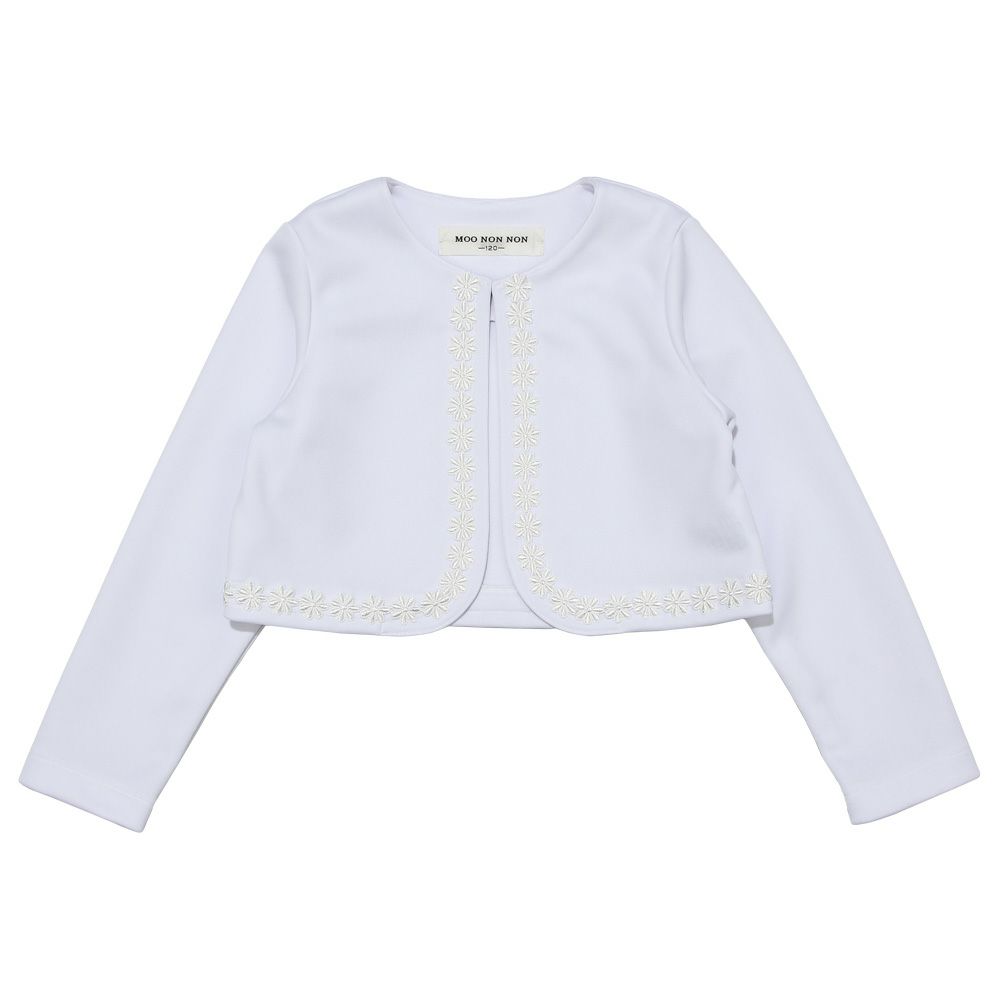 子供服 女の子 結婚式 セレモニー 七五三 お花 レース付きボレロ ホワイト(01) 正面