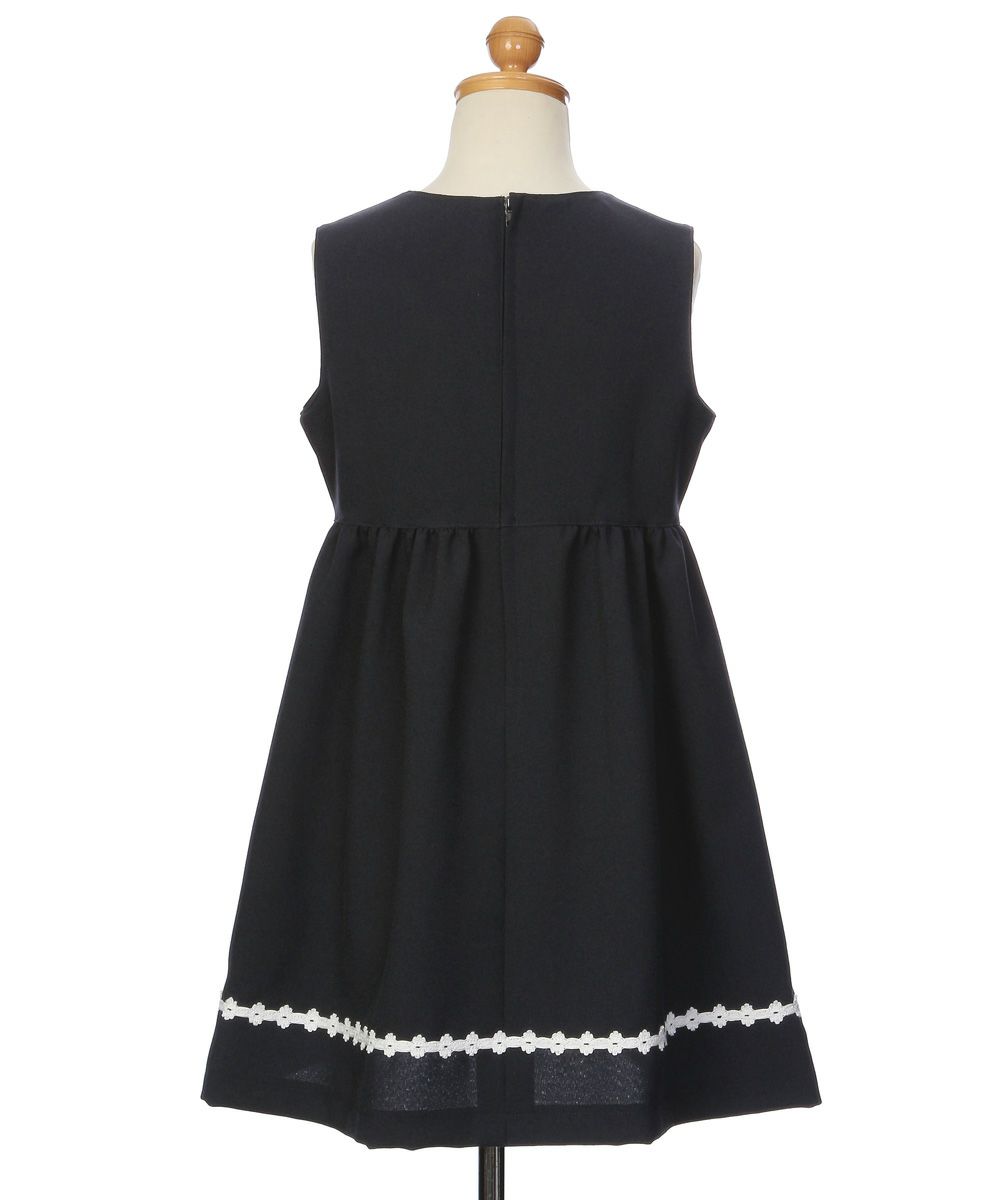 子供服 女の子 結婚式 面接 お受験 ギャザー 花レース ネイビー(06) トルソー背面