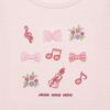 ベビー服 女の子 綿100％ コットン ロゴ お花 音符 刺繍 リボンつき ロンT ピンク(02) デザインポイント1