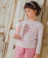 ベビー服 女の子 綿100％ コットン ロゴ お花 音符 刺繍 リボンつき ロンT ピンク(02) モデル画像1