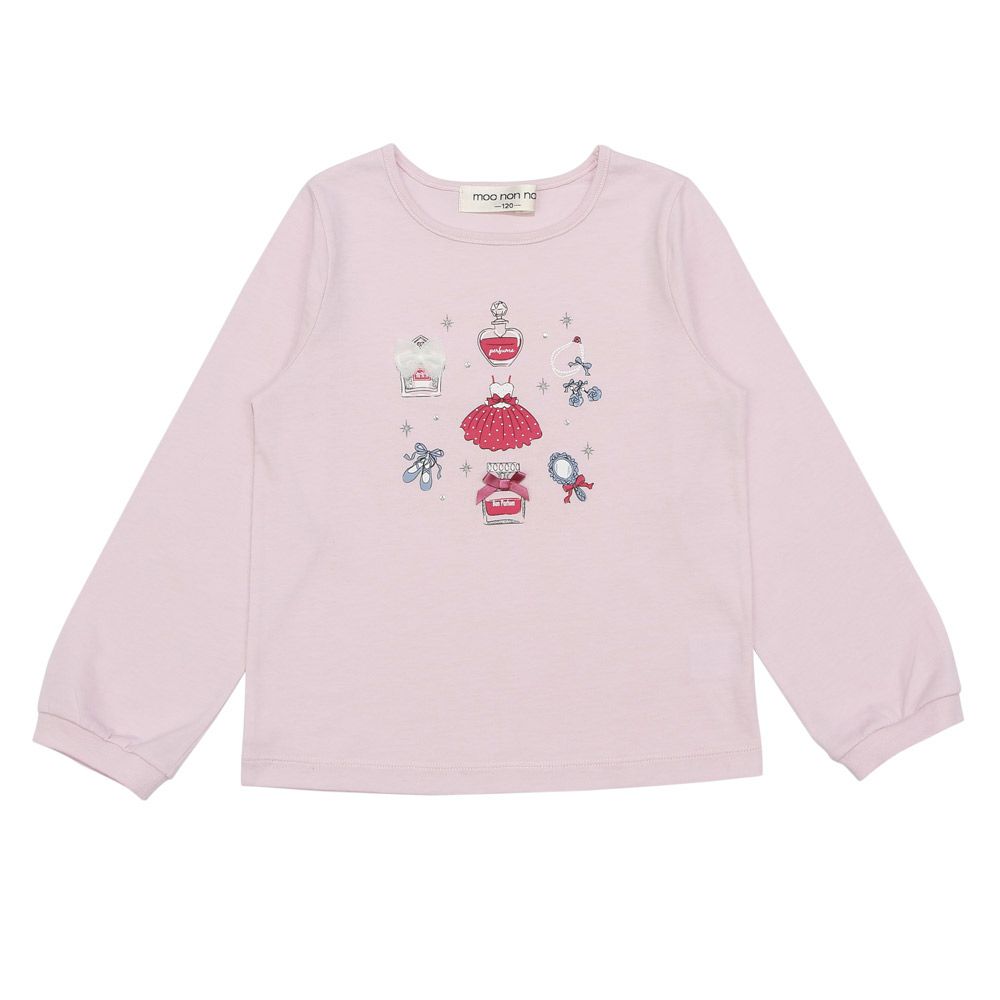 ベビー服 女の子 綿100％ 香水瓶 バレエ モチーフ シューズ コスメ プリント かわいい おしゃれ ピンク(02) 正面