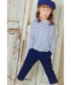 子供服 女の子 綿100％ ボーダー 柄 リボン 付き 裾 スカラップ ロンT カットソー ネイビー(06) モデル画像1