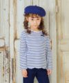 子供服 女の子 綿100％ ボーダー 柄 リボン 付き 裾 スカラップ ロンT カットソー ネイビー(06) モデル画像2