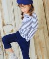 子供服 女の子 綿100％ ボーダー 柄 リボン 付き 裾 スカラップ ロンT カットソー ネイビー(06) モデル画像3