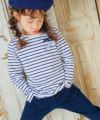 子供服 女の子 綿100％ ボーダー 柄 リボン 付き 裾 スカラップ ロンT カットソー ネイビー(06) モデル画像4