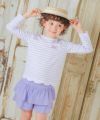 子供服 女の子 綿100％ ボーダー 柄 リボン 付き 裾 スカラップ ロンT カットソー パープル(91) モデル画像アップ
