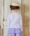 子供服 女の子 綿100％ ボーダー 柄 リボン 付き 裾 スカラップ ロンT カットソー パープル(91) モデル画像全身