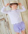 子供服 女の子 綿100％ ボーダー 柄 リボン 付き 裾 スカラップ ロンT カットソー パープル(91) モデル画像1