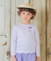 子供服 女の子 綿100％ ボーダー 柄 リボン 付き 裾 スカラップ ロンT カットソー パープル(91) モデル画像2