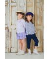 子供服 女の子 綿100％ ボーダー 柄 リボン 付き 裾 スカラップ ロンT カットソー パープル(91) モデル画像4