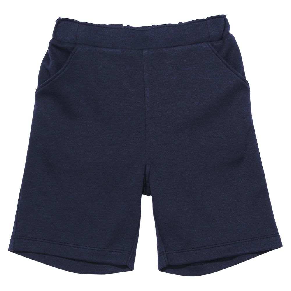 ベビー服 女の子 ダブルニット 無地 ポケット ゴム 半ズボン キッズ 楽ちん 通学 ネイビー(06) 正面