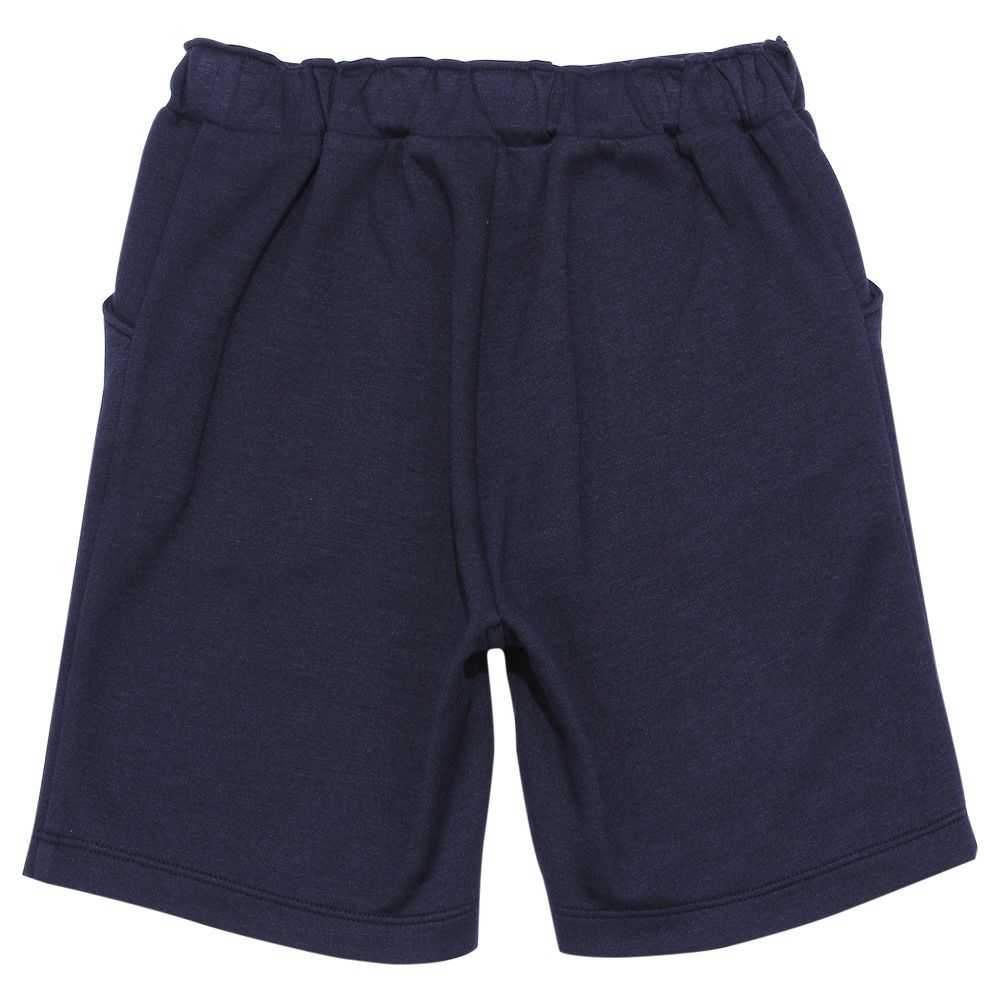 ベビー服 女の子 ダブルニット 無地 ポケット ゴム 半ズボン キッズ 楽ちん 通学 ネイビー(06) 背面