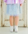 子供服 女の子 キッズ ジュニア ウエストゴム ポケットつき 花柄 チュールスカート ブルー(61) モデル画像全身