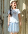 子供服 女の子 キッズ ジュニア ウエストゴム ポケットつき 花柄 チュールスカート ブルー(61) モデル画像2