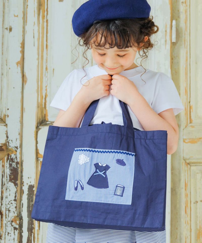 子供服 女の子 通学 A4 ストライプ 刺繍 音符 ロゴ マチ ループ付き レッスンバッグ トートバッグ