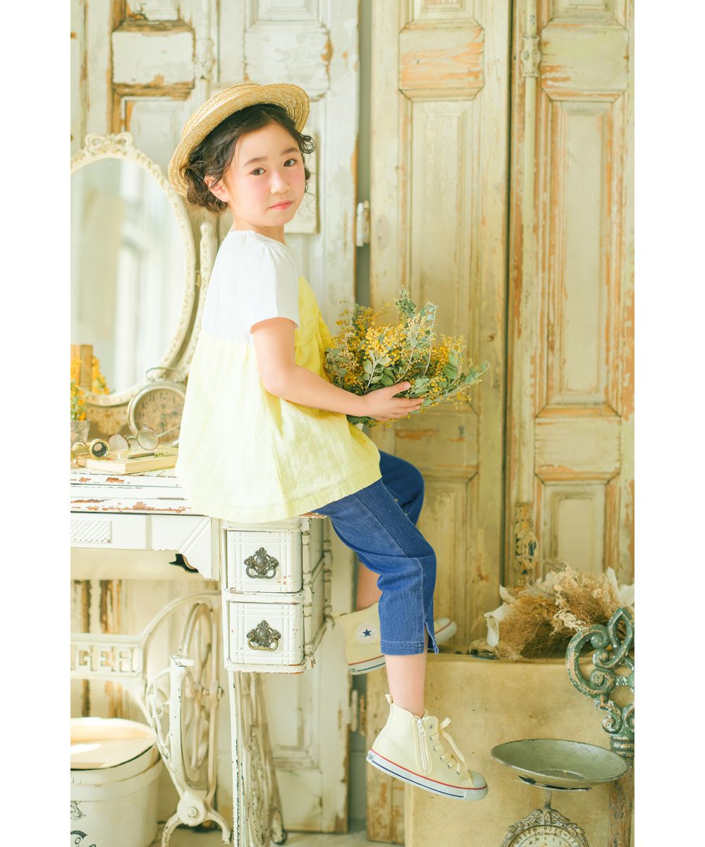 ベビー服 女の子 ストレッチ デニム 7分丈 パンツ ブルー(61) モデル画像3