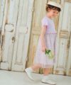 子供服 女の子 綿100％ オリジナル花柄 リボン チュール ドッキングワンピース パープル(91) モデル画像1