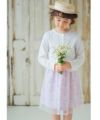 子供服 女の子 綿100％ オリジナル花柄 リボン チュール ドッキングワンピース パープル(91) モデル画像4