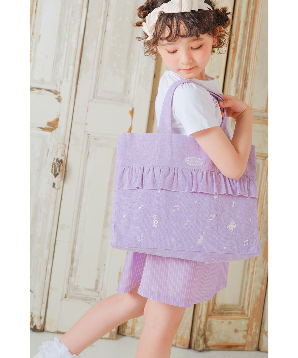 子供服 女の子 ロゴ ダンガリー 音符 レッスンバッグ トートバッグ パープル(91) モデル画像アップ