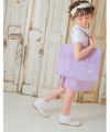 子供服 女の子 ロゴ ダンガリー 音符 レッスンバッグ トートバッグ パープル(91) モデル画像全身