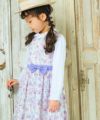 子供服 女の子 綿100％ 花柄 リボン 取り外しOK ギャザー ワンピース パープル(91) モデル画像1