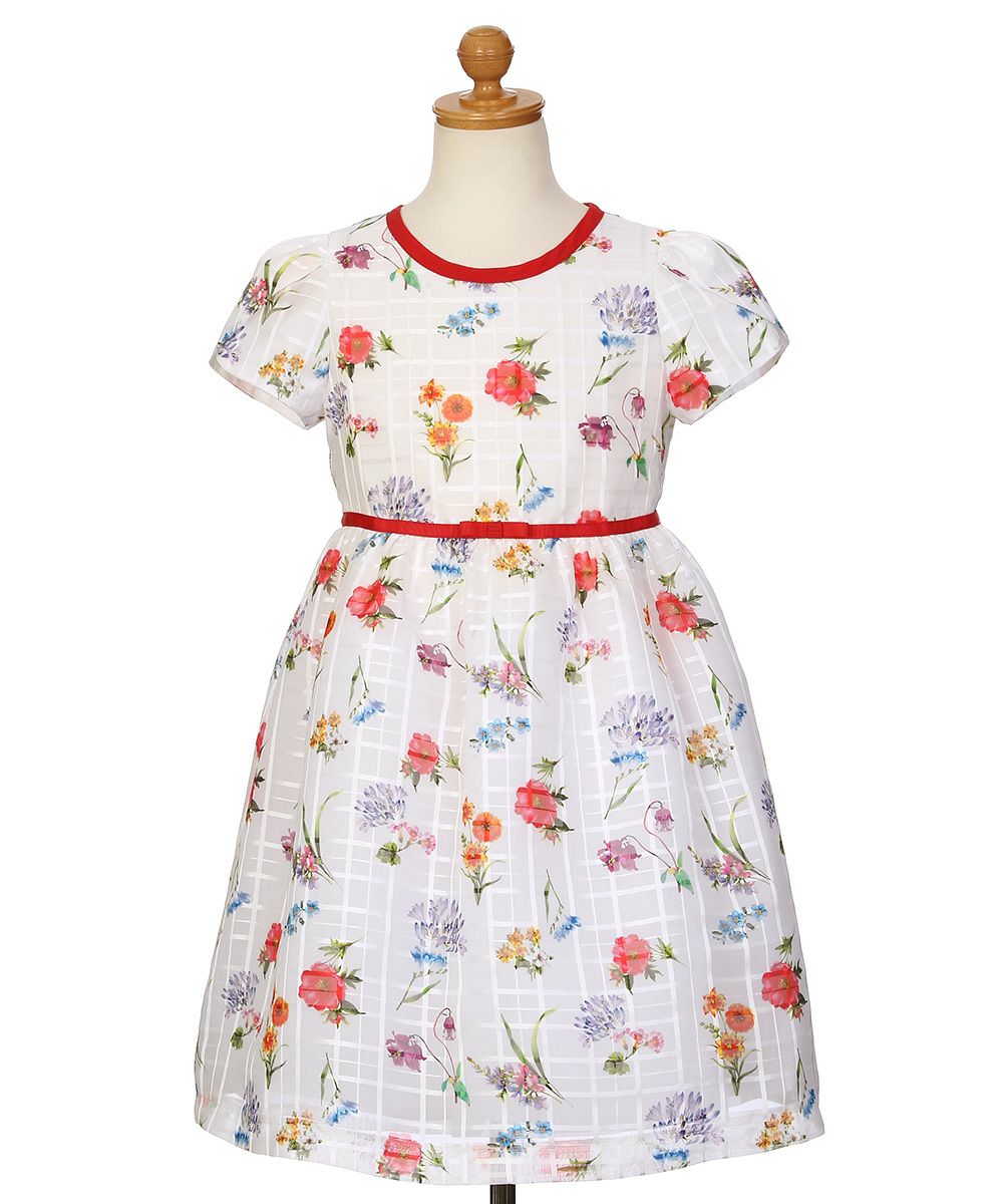 子供服 女の子 花柄 リボン ワンピース オフホワイト(11) トルソー正面