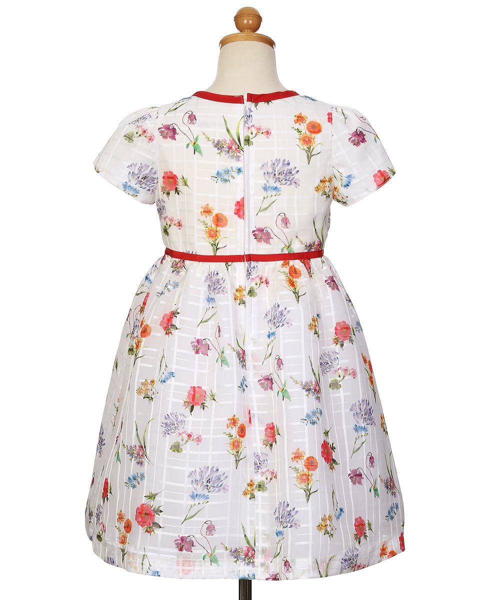 子供服 女の子 花柄 リボン ワンピース オフホワイト(11) トルソー背面