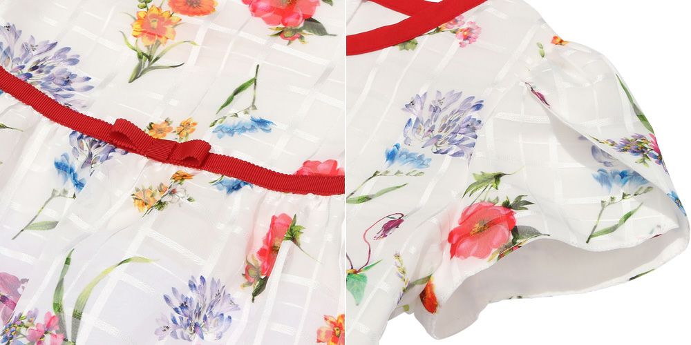 子供服 女の子 花柄 リボン ワンピース オフホワイト(11) デザインポイント1