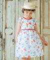 子供服 女の子 花柄 リボン ワンピース オフホワイト(11) モデル画像全身