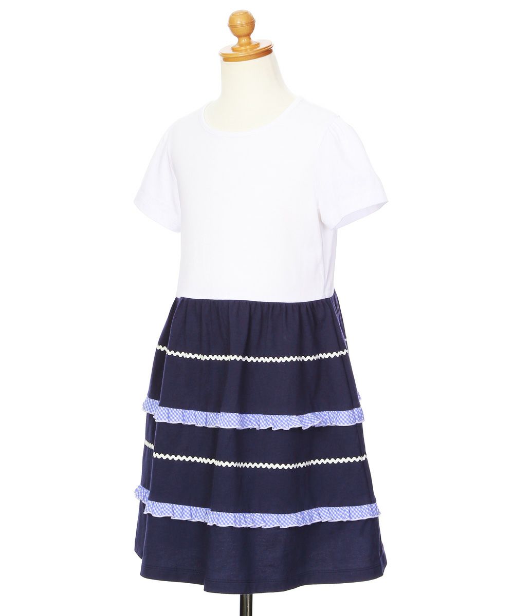 ベビー服 女の子 綿100％ フリル付き ギャザー ワンピース オフホワイト(11) トルソー斜め